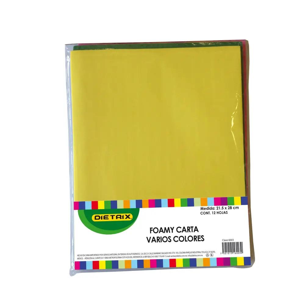 Hojas de Foamy Tamaño Carta Multicolor 12 pzas